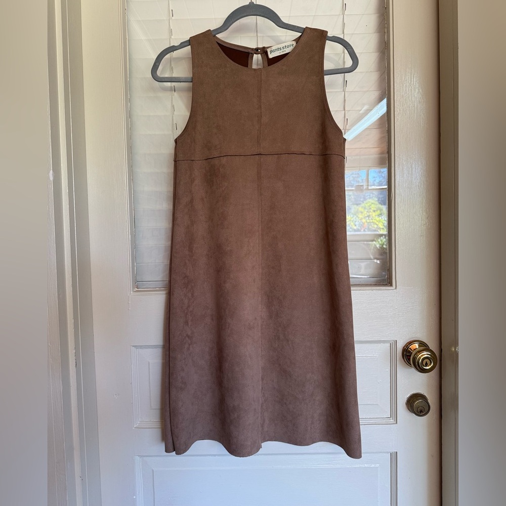 Suede A-Line Mini Dress - Brown